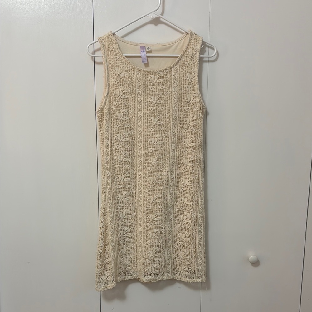 Alya Cream Sheath Mini Dress Scoop Neck Sleeveless